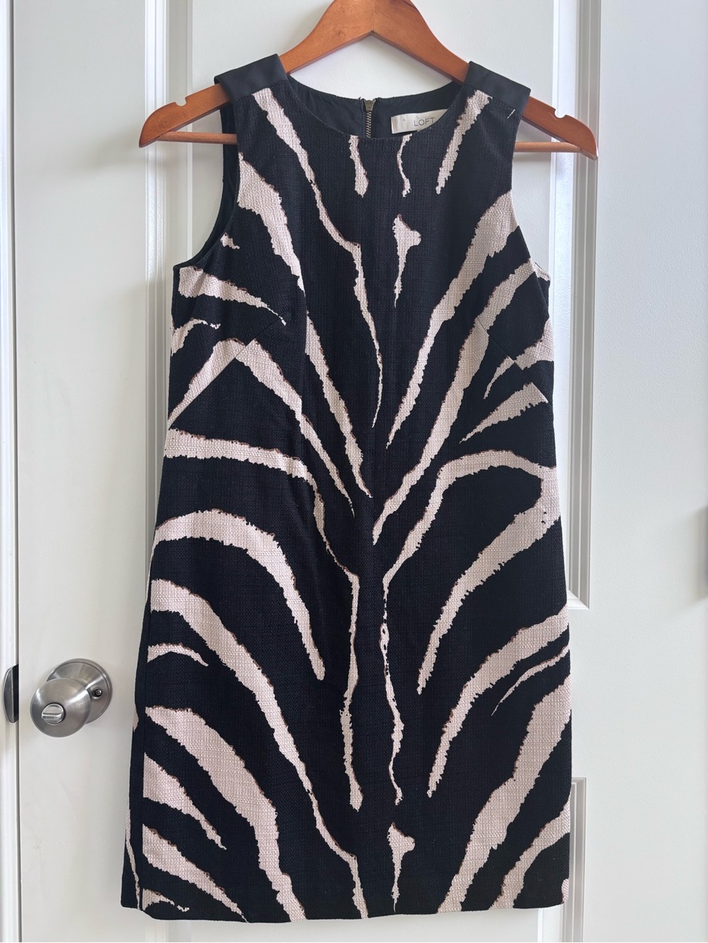 Sleeveless Zebra-Print Mini Shift Dress